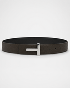 TF — Dark brown/ Black Reversible Silver-Tone Buckle Belt