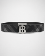 BRBRY — Black/ Grey check pattern; beige reverse is stated in the source description but not visible in the images Reversible Silver-Tone Buckle Belt