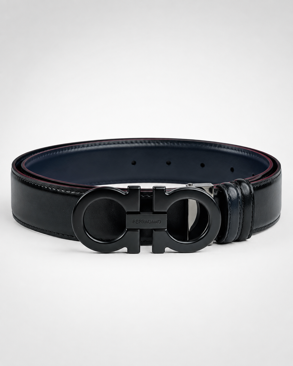 Black/ Burgundy Reversible Dark Metal Buckle Belt - Product image 1