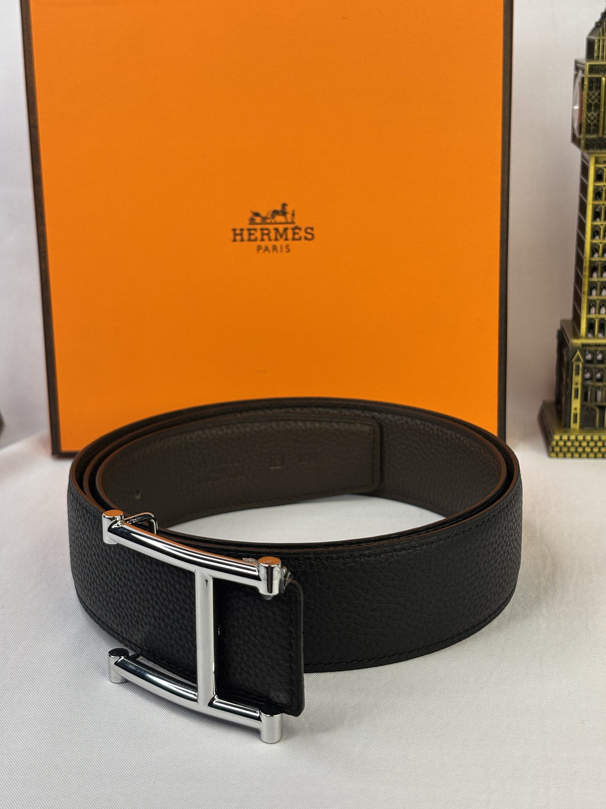 Black/ Dark brown interior/edge Silver-Tone Buckle Belt - Product image 1