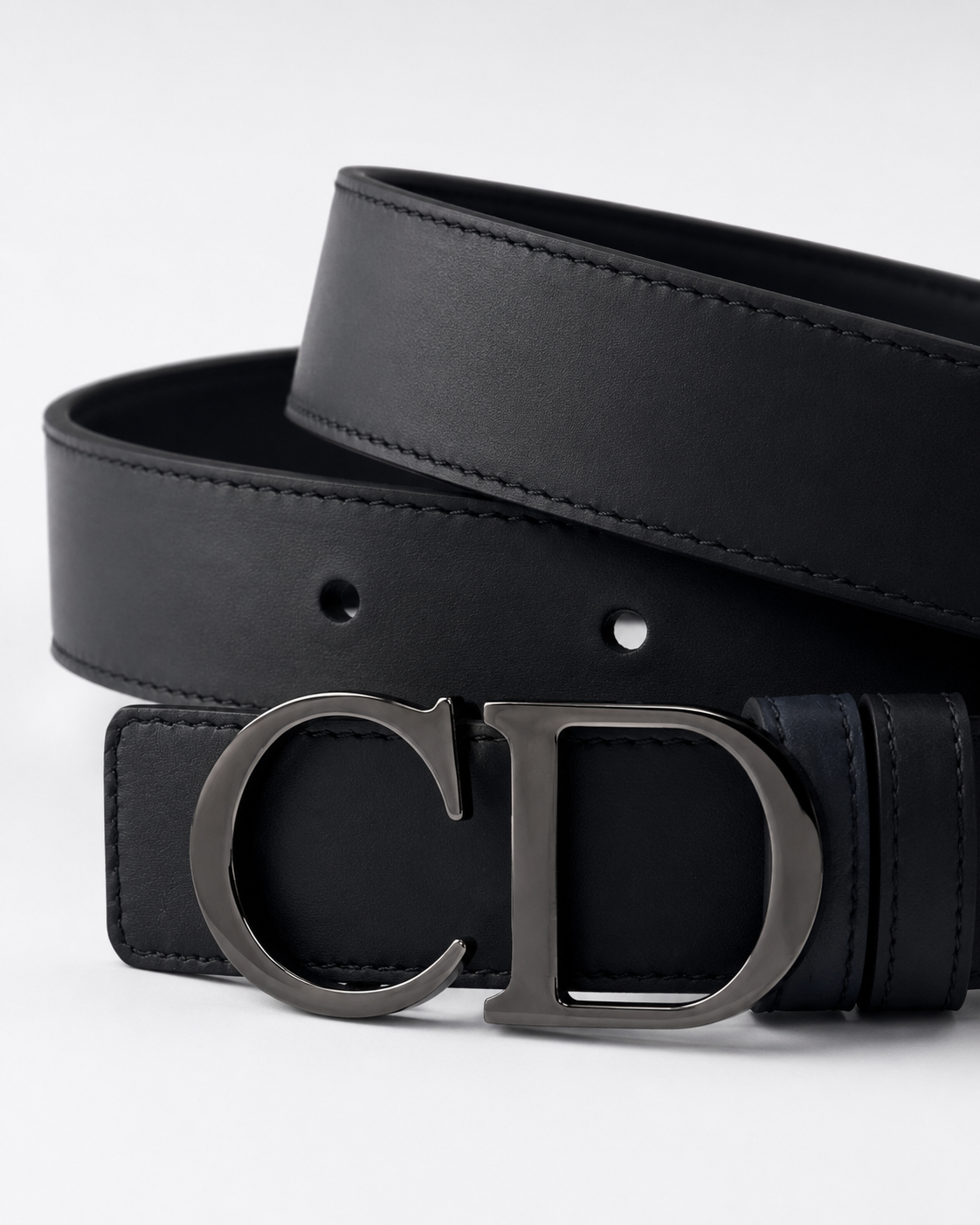 Black/ Dark blue/navy accents visible on inner or loop sections Reversible Dark Metal Buckle Belt - Product image 1
