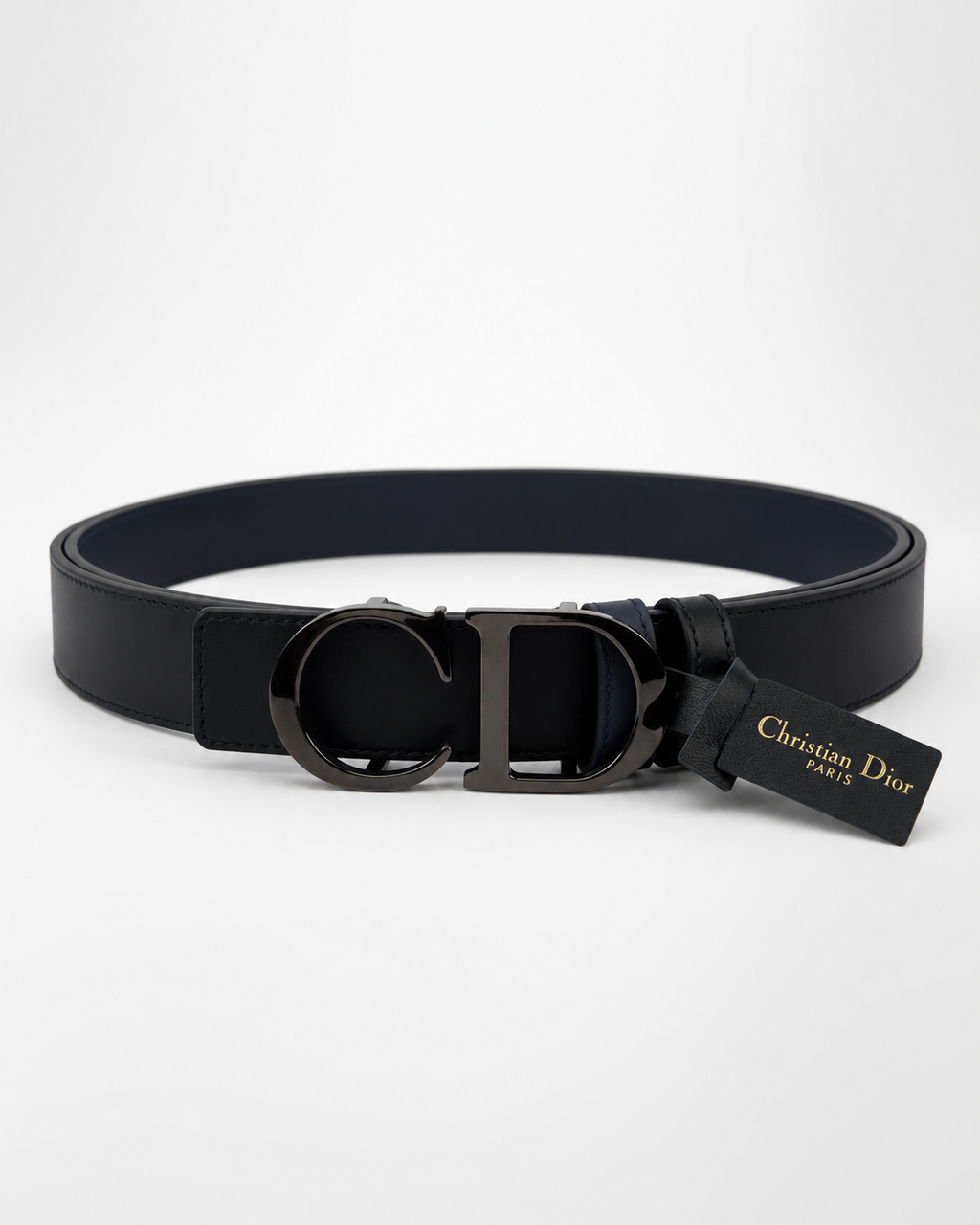 Black/ Dark blue/navy accents visible on inner or loop sections Reversible Dark Metal Buckle Belt - Product image 2