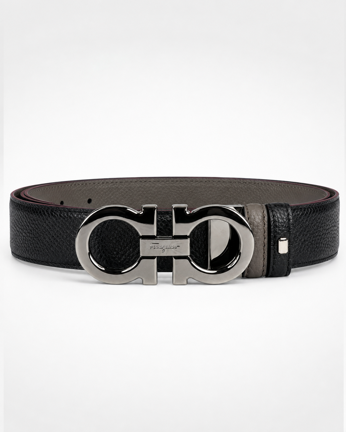 Black/ Brown/ taupe Reversible Silver-Tone Buckle Belt - Product image 2