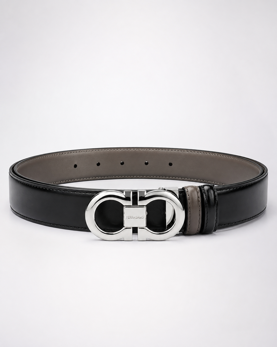 Black/ Taupe/brown Reversible Silver-Tone Buckle Belt - Product image 2