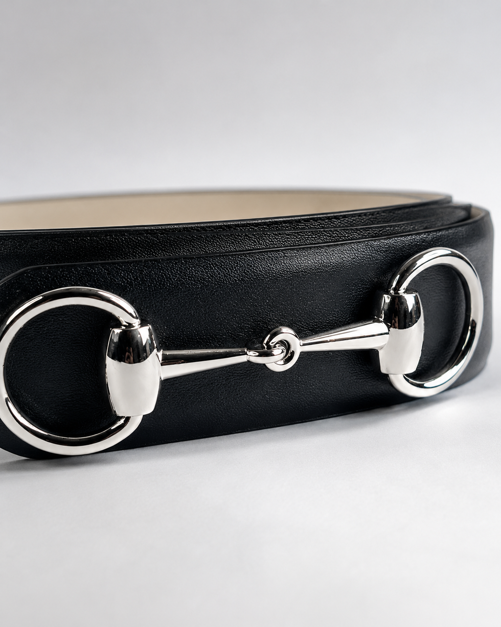 Black/ Light beige/tan inner lining Silver-Tone Buckle Belt - Product image 3