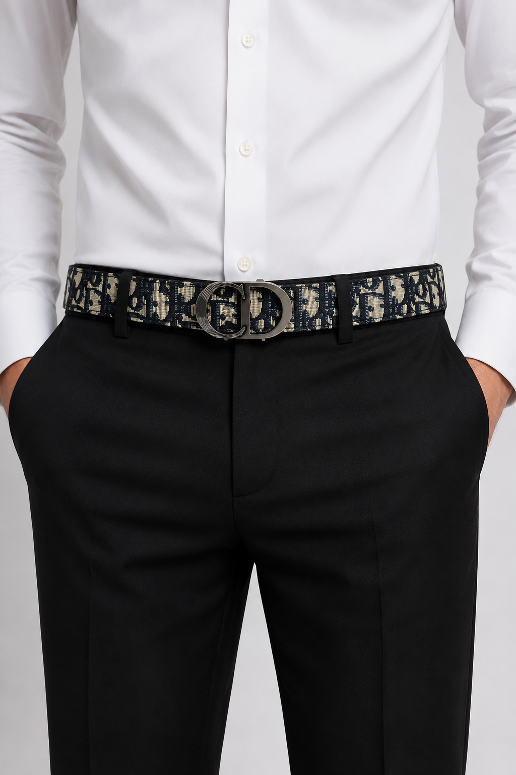 Navy blue/ Beige, with black inner lining Silver-Tone Buckle Belt - Product image 5
