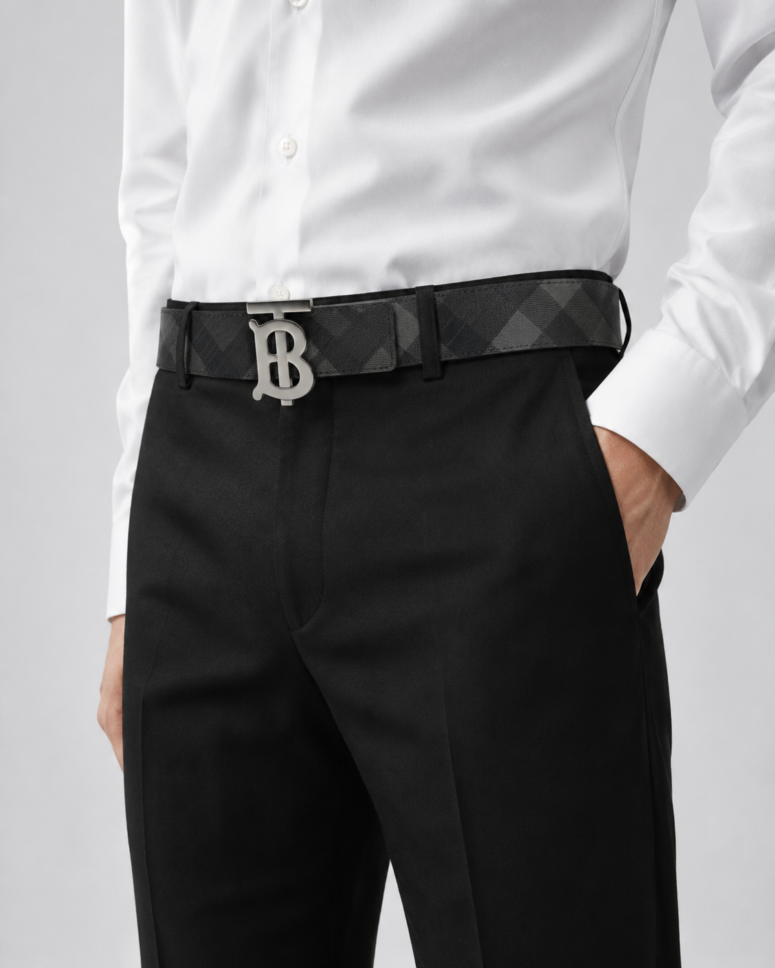 Black/ Grey check pattern; beige reverse is stated in the source description but not visible in the images Reversible Silver-Tone Buckle Belt - Product image 8