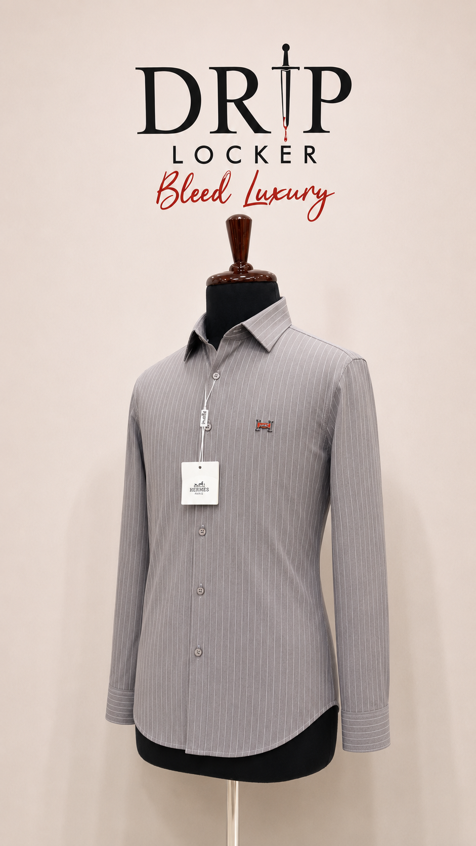 Men’s Light Grey Pinstripe Emblem Shirt - 54C60489 8972 4C32 8070 413EABA6C21E