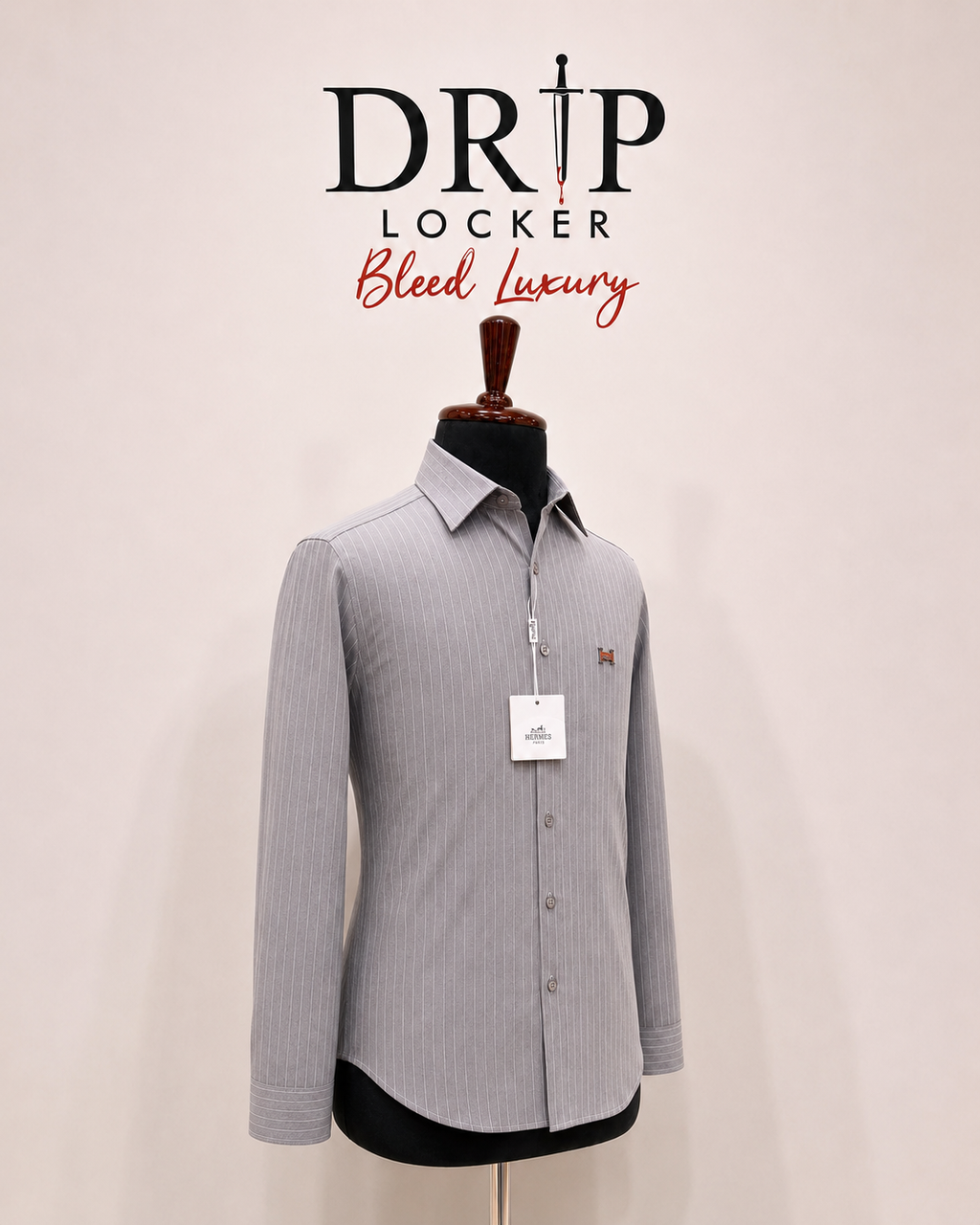Men’s Light Grey Pinstripe Emblem Shirt - 5BBE6A9F 9849 4E26 B598 1342D53C0CEB