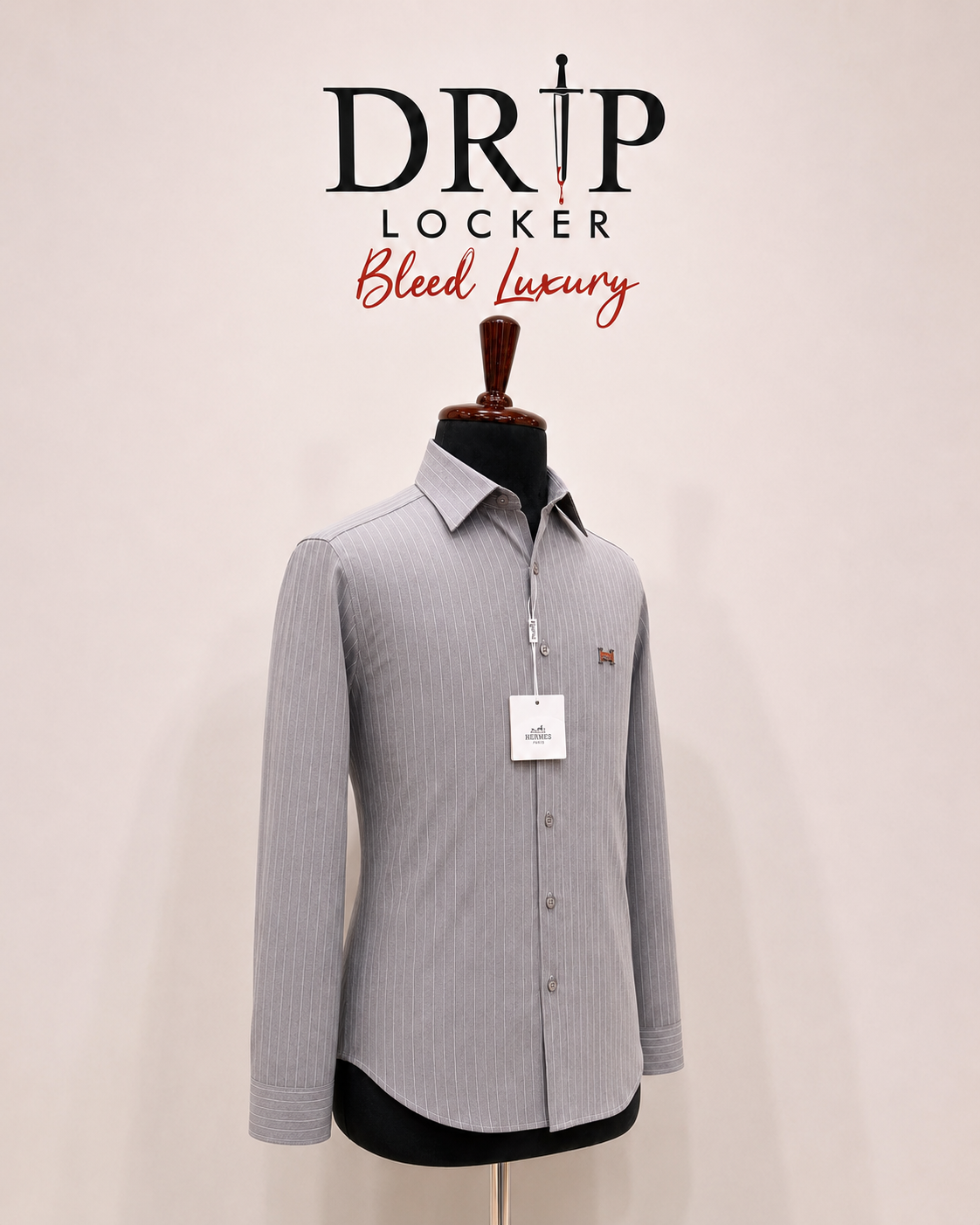Men’s Light Grey Pinstripe Emblem Shirt - 5BBE6A9F 9849 4E26 B598 1342D53C0CEB
