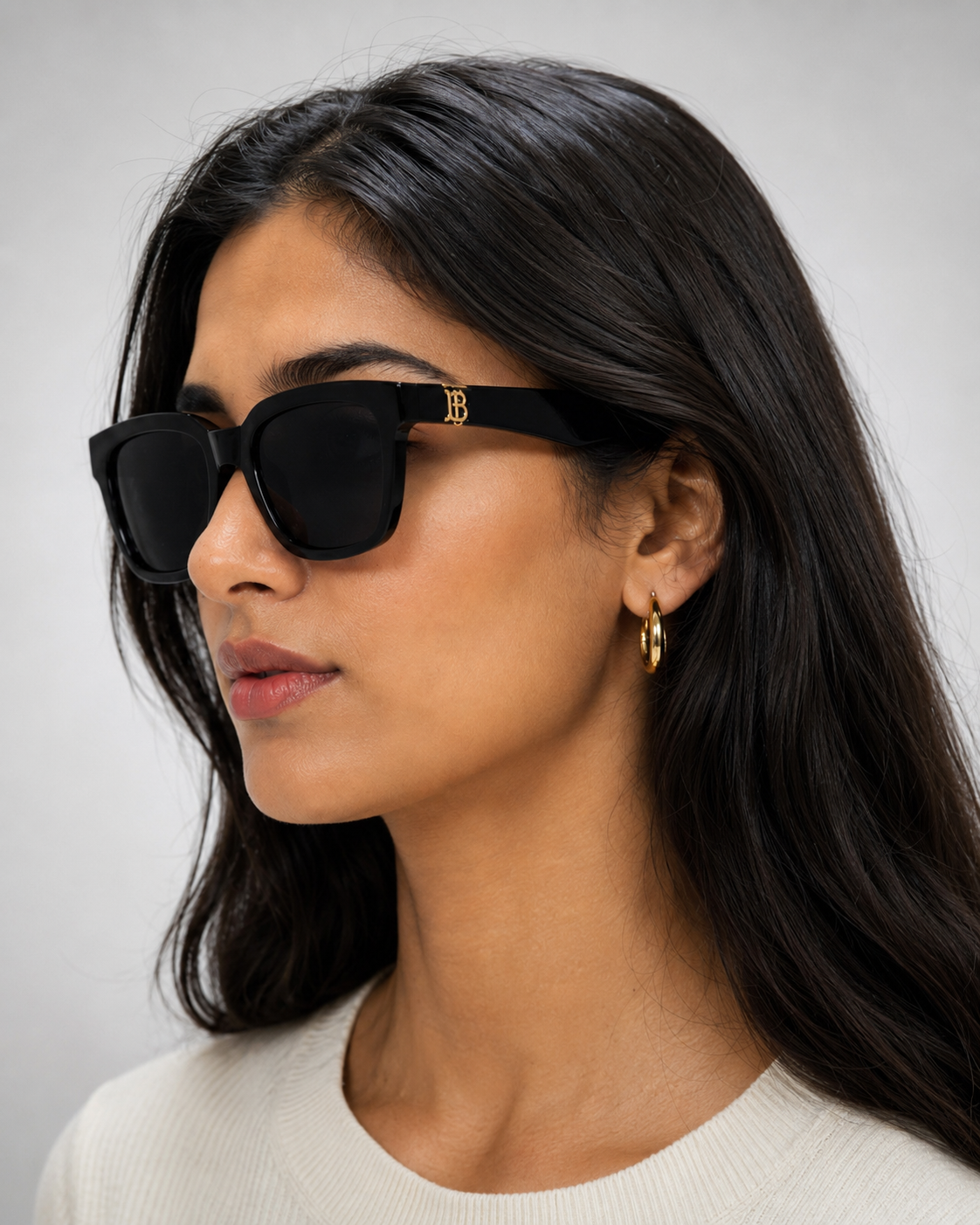 BRBRY — BB Black Gold Monogram Square Sunglasses