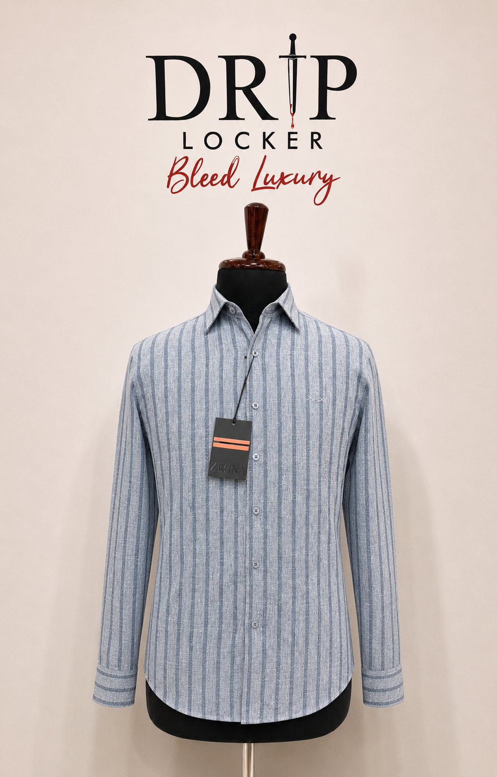 Men’s Blue Textured-Stripe Shirt - Blue Grey Striped Shirt on Mannequin