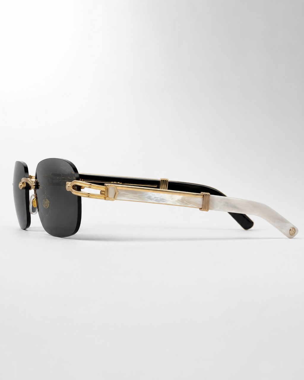 CR Pearl-Effect Temple Rimless Sunglasses