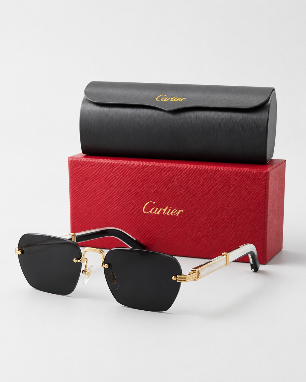 CR Pearl-Effect Temple Rimless Sunglasses