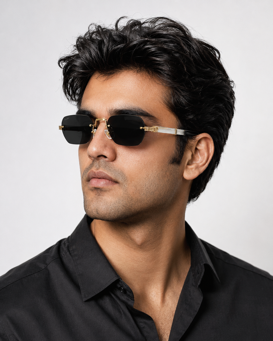 CR Pearl-Effect Temple Rimless Sunglasses