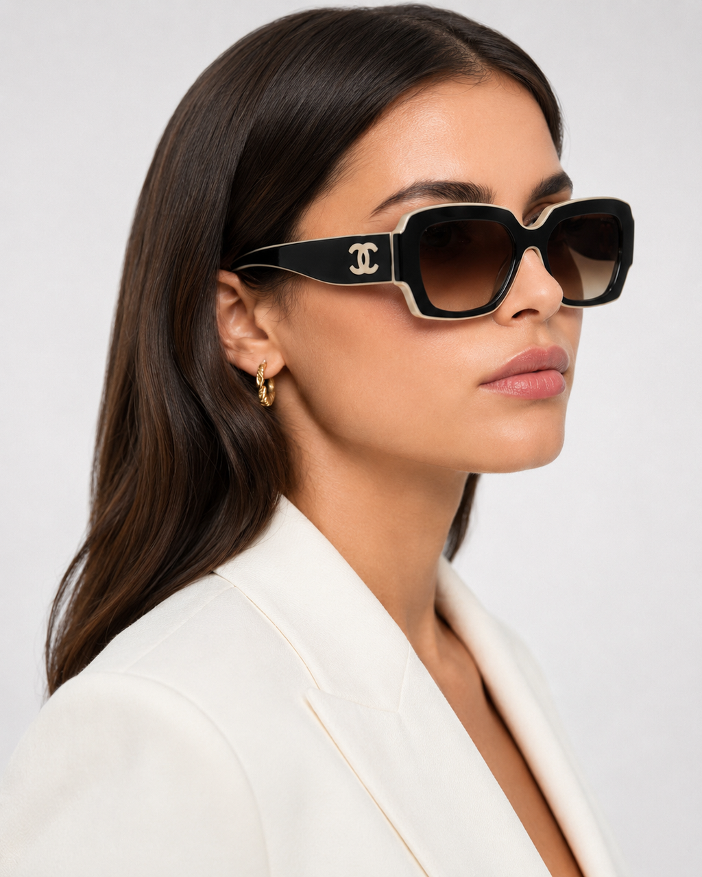 CC Contrast-Frame Oversized Sunglasses