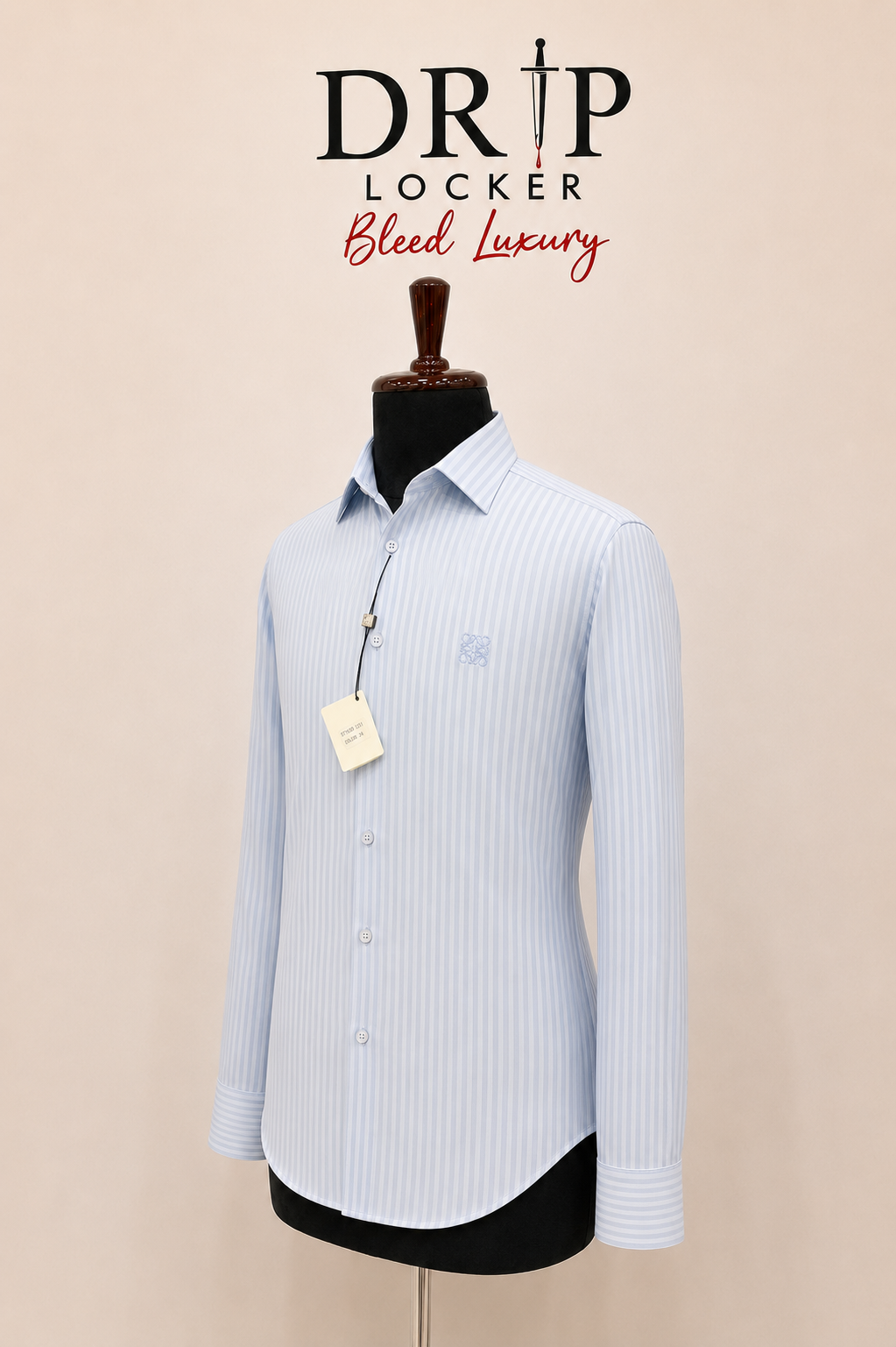 Men’s Light Blue Striped Shirt - Icy blue luxury shirt, three quarter view