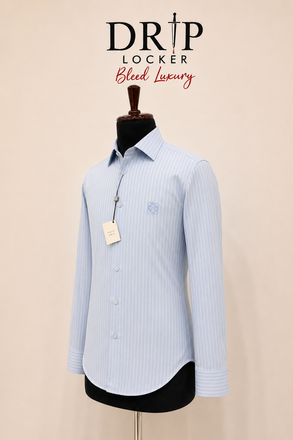 Men’s Light Blue Striped Shirt - Icy blue striped shirt, luxury three quarter view