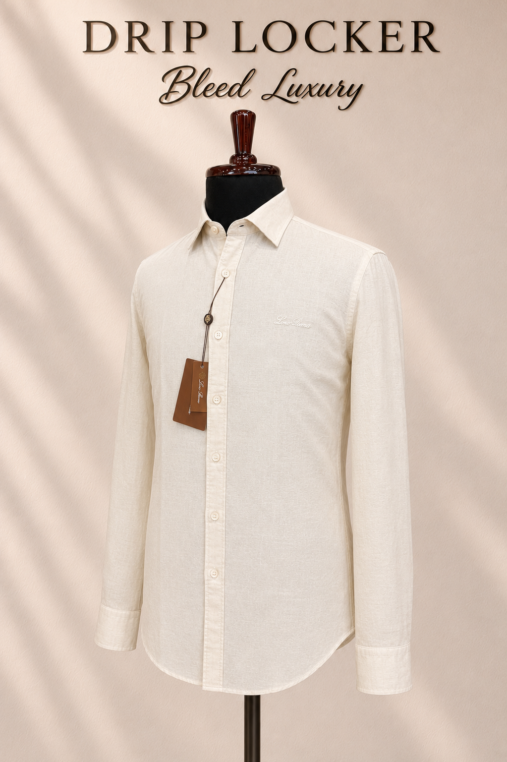 Men’s Ivory Textured Shirt - Ivory linen shirt, embroidered side