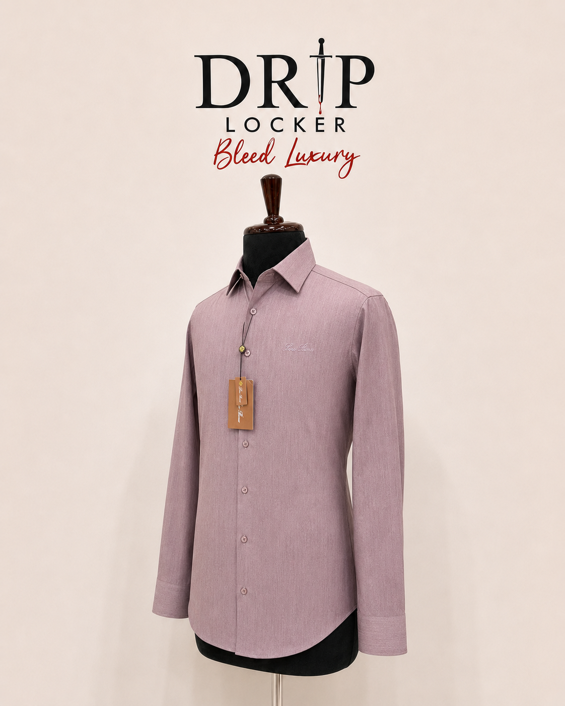Men’s Dusty Rose Tonal-Pattern Shirt - Mauve herringbone shirt, three quarter view