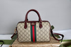 Gucci Ophidia Medium Boston Bag - GG Canvas and Burgundy Trim — Article 109