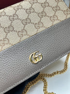 Gucci Bi-color GG Marmont Wallet on Chain - Taupe and GG Supreme — Article 1767