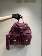 Prada Medium Re-Nylon Backpack with Pouch - Burgundy and Gold — Article 1388
