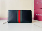 Gucci Web Trademark Zip Around Wallet — Black Leather — Article 159