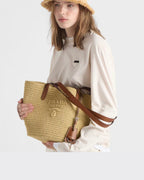 Prada Medium Crochet and Leather Tote — Beige/Brandy — Article 1117