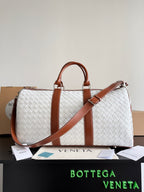 Bottega Veneta Medium Classic Intrecciato Duffle Bag — White/Tan — Article 1632