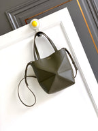 Loewe Mini Puzzle Fold Tote — Dark Khaki Green Shiny Calfskin — Article 1675