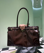Prada Bonnie Large Leather Handbag - Dark Brown — Article 1342