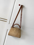 Louis Vuitton Capucines Mini — Hazelnut Suede / Stone-Effect LV — Article 970