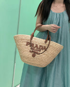 Prada Large Raffia and Leather Shopping Bag — Beige/Cognac — Article 1106