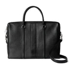 Gucci Web Trademark Medium Briefcase — Black Leather with Tonal Inlay — Article 174