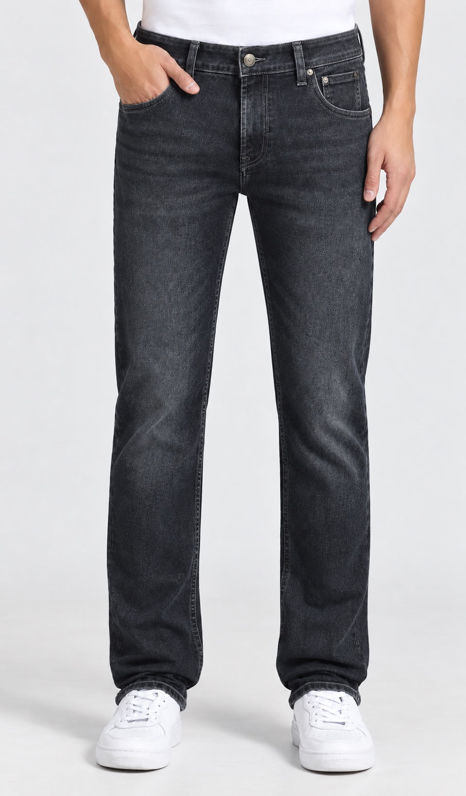 Men’s Patch-Pocket Straight-Fit Jeans – Dark Charcoal Black - front view