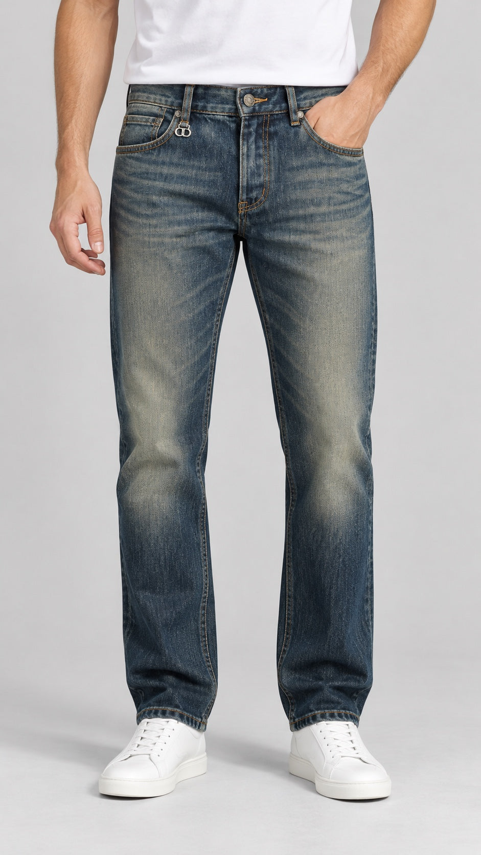Men’s Geometric-Pocket Straight-Fit Jeans – Vintage Indigo - front view