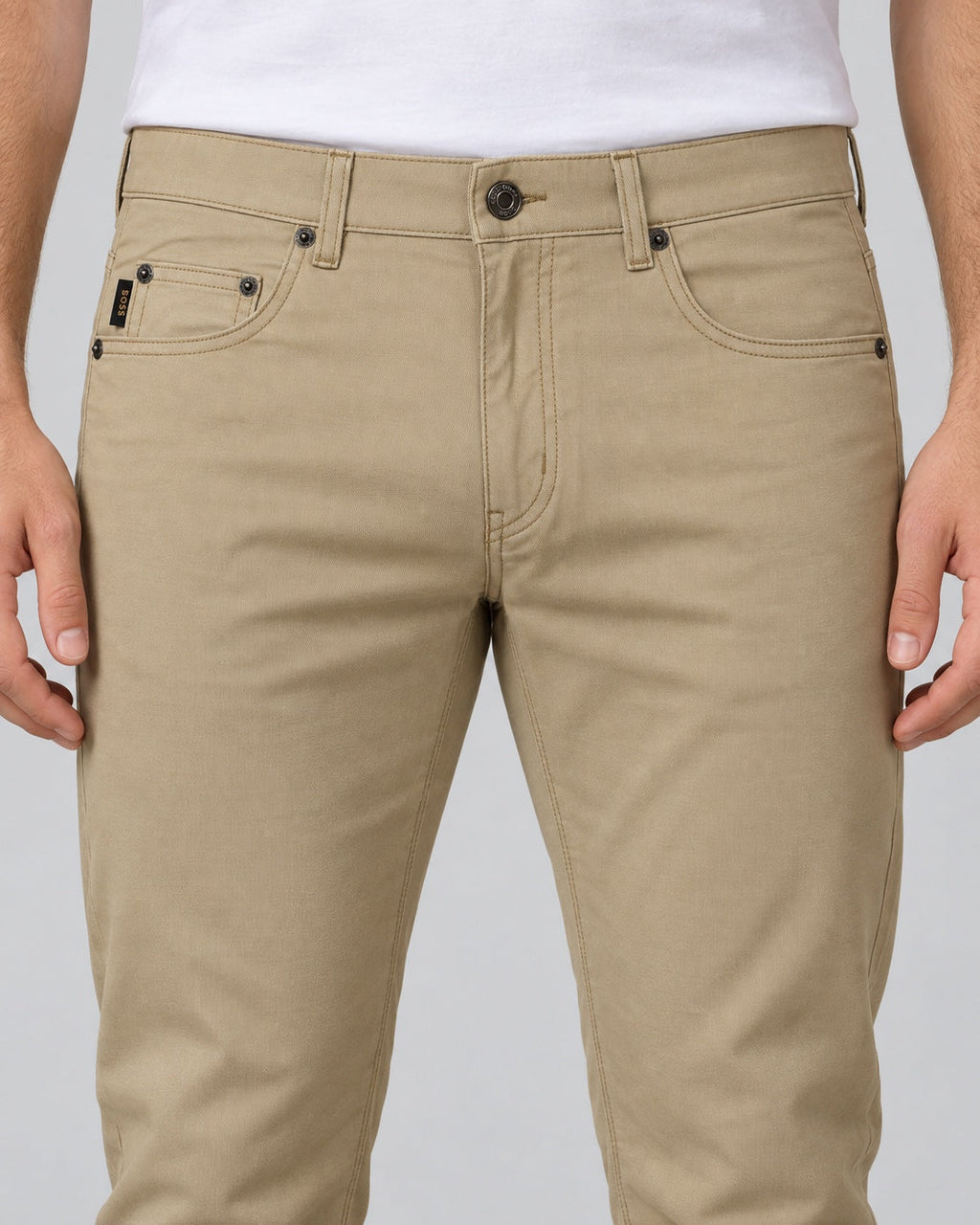 Men’s Five-Pocket Pants – Sand Beige - front detail