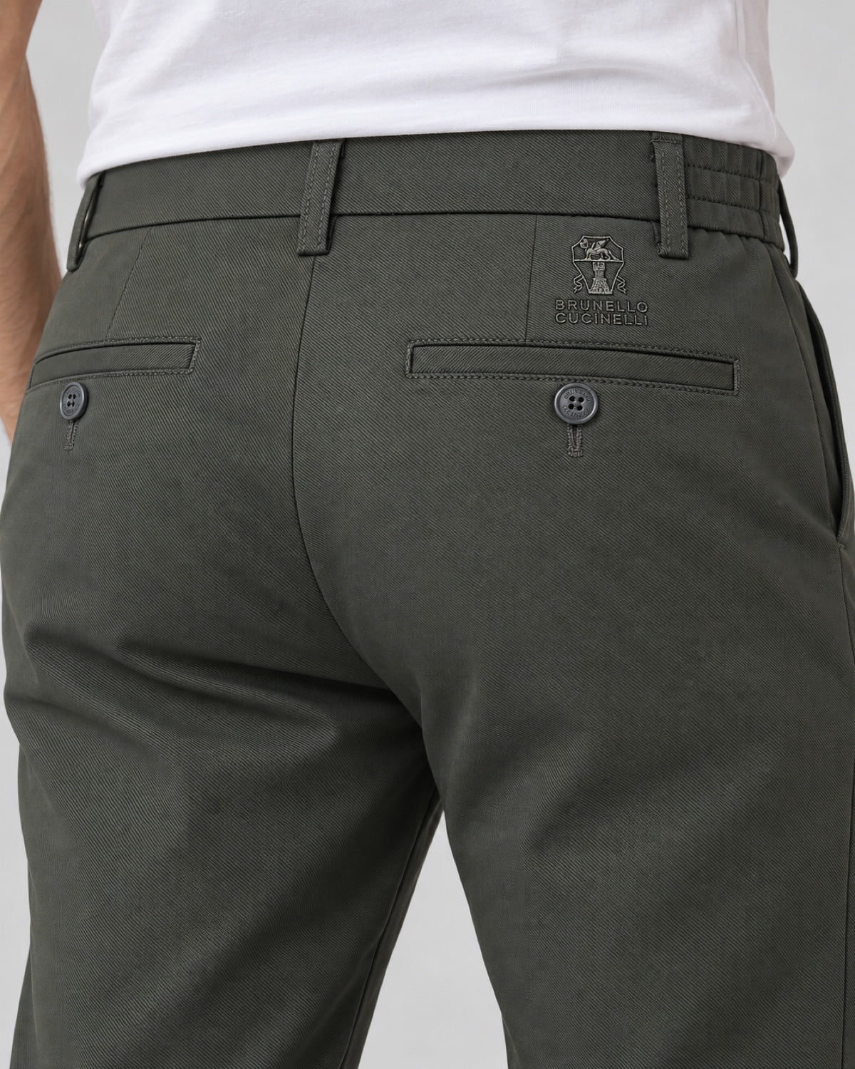 Men’s Tailored Trousers – Olive Grey - back detail