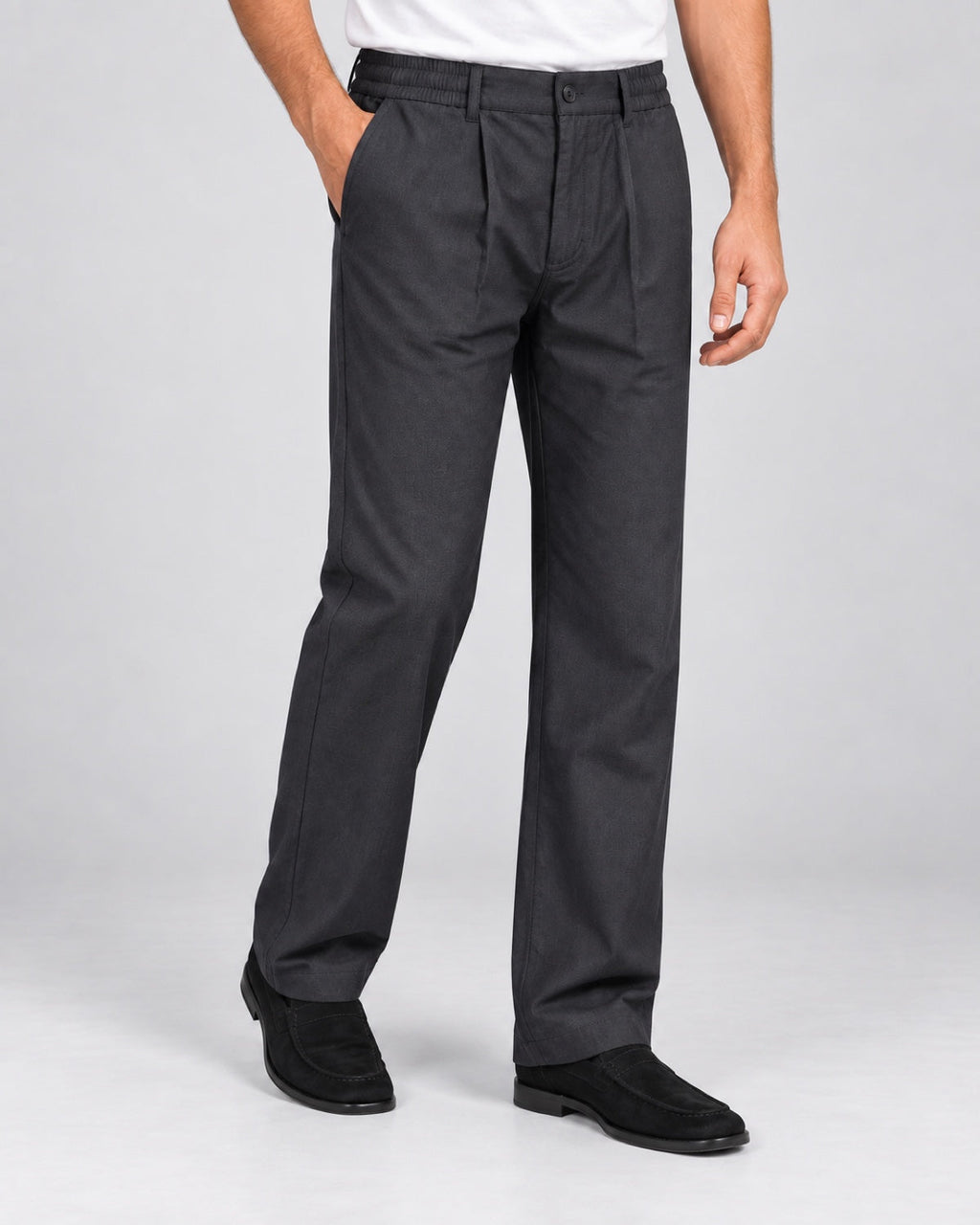 Men’s Deep-Charcoal Pleated Trousers - angled front