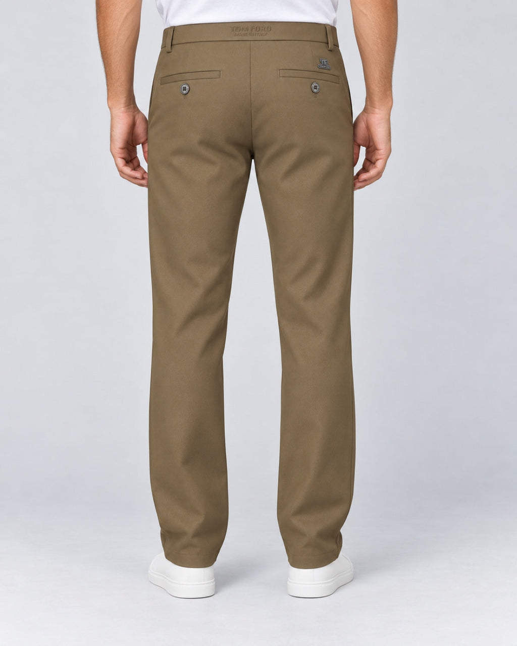 Men’s Olive-Taupe Flat-Front Trousers - back view