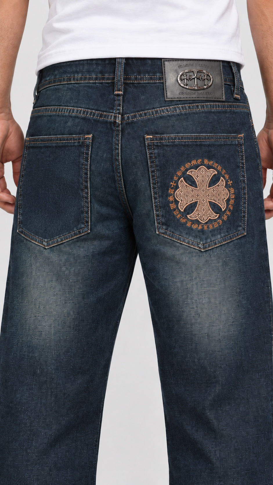 CH — Men’s Wide-Bottom Straight-Fit Cross Jeans – Dark Vintage Indigo — 04 back pocket detail