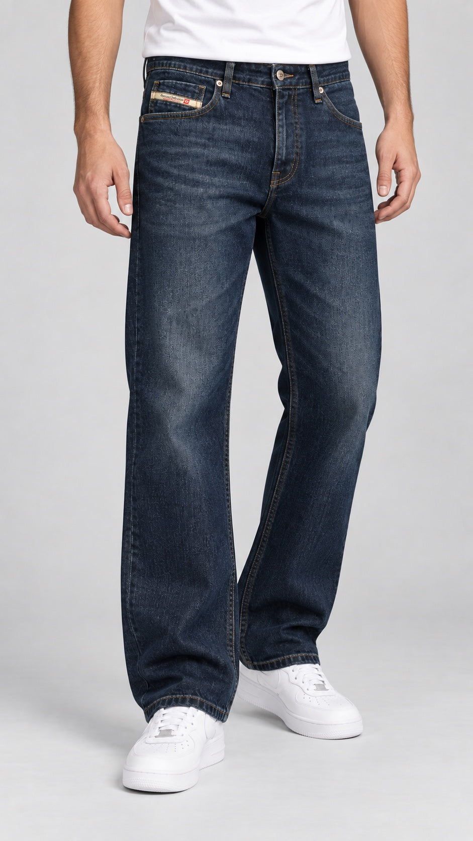DSL — Men’s Wide-Bottom Straight-Fit Jeans – Deep Indigo Whiskered — angle