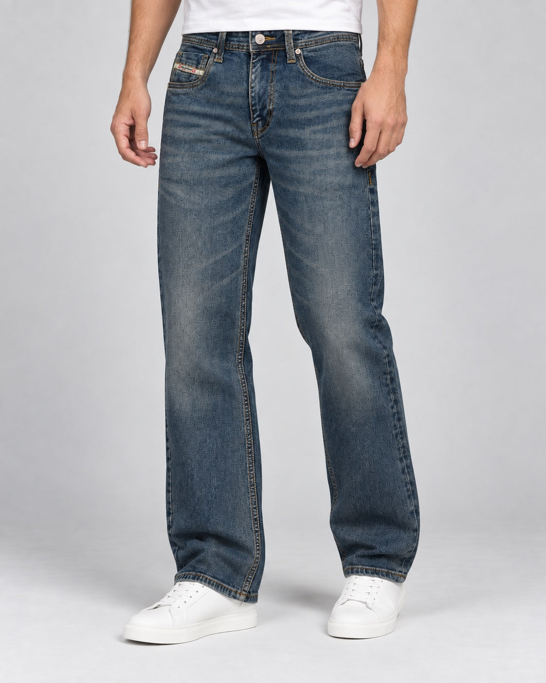 DSL — Men’s Wide-Bottom Straight-Fit Jeans – Vintage Mid Indigo — angle