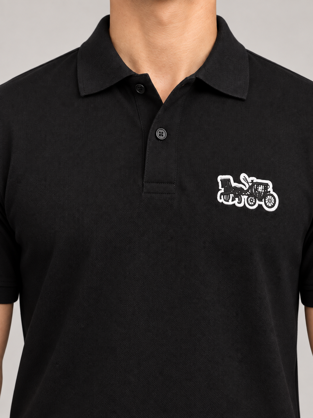 Black Vintage Locomotive Patch Polo - view 4