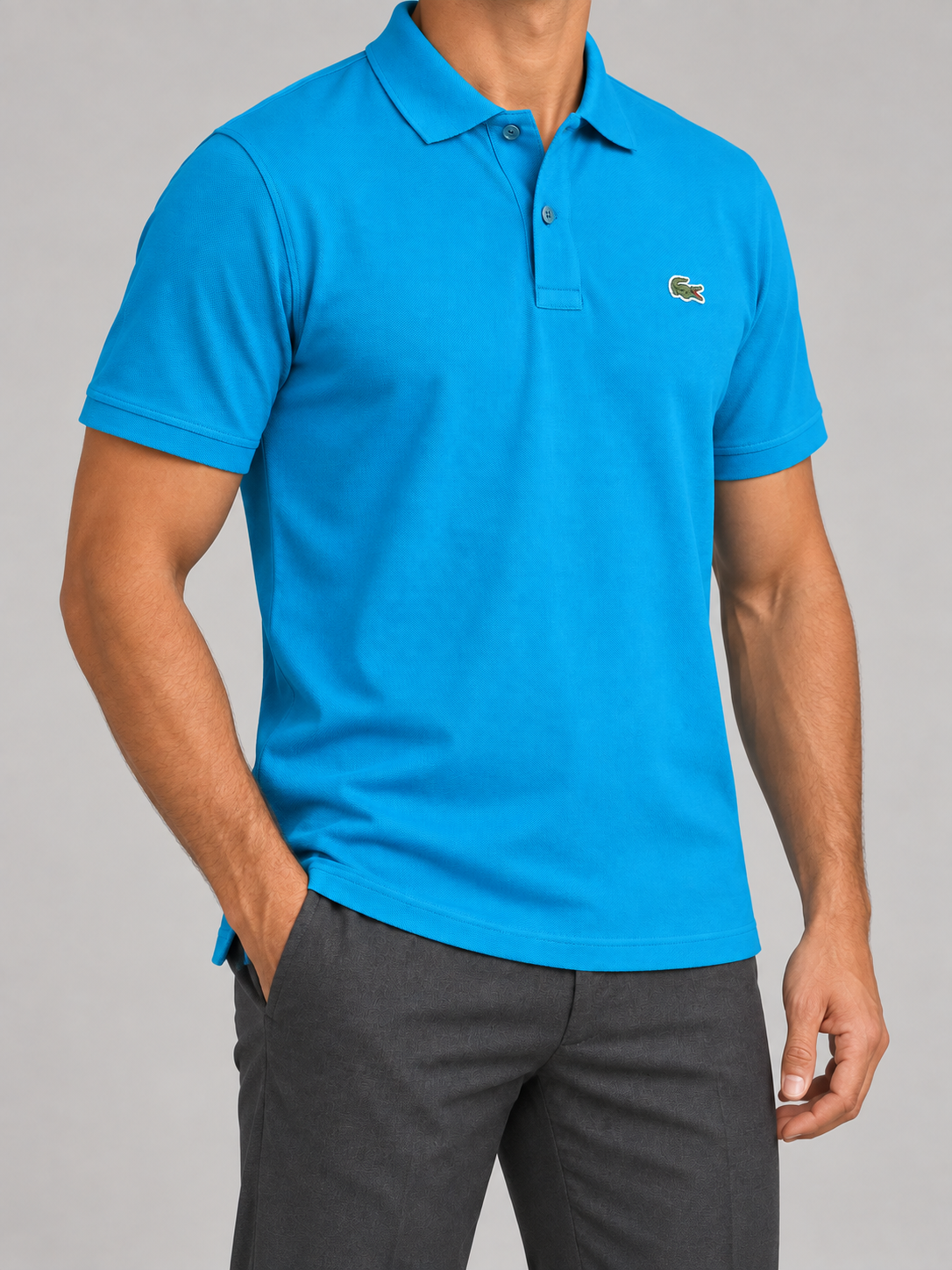 Bright Cyan Crocodile Patch Polo - view 3
