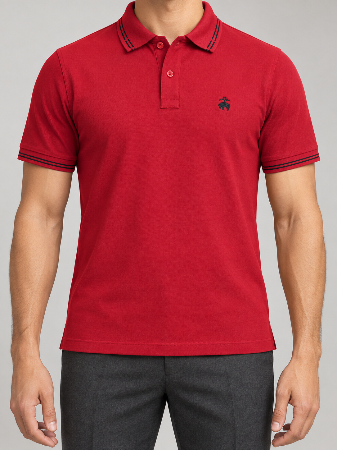 Crimson Red Black-Stripe Animal Crest Polo - front view