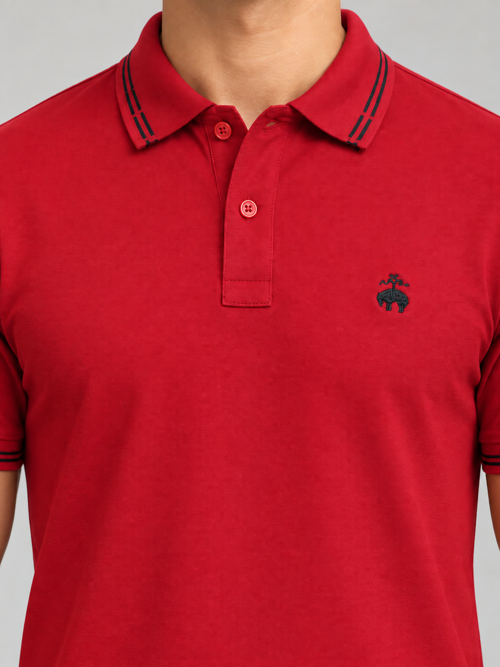 Crimson Red Black-Stripe Animal Crest Polo - view 4