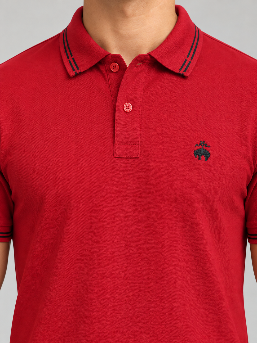 Crimson Red Black-Stripe Animal Crest Polo - view 4