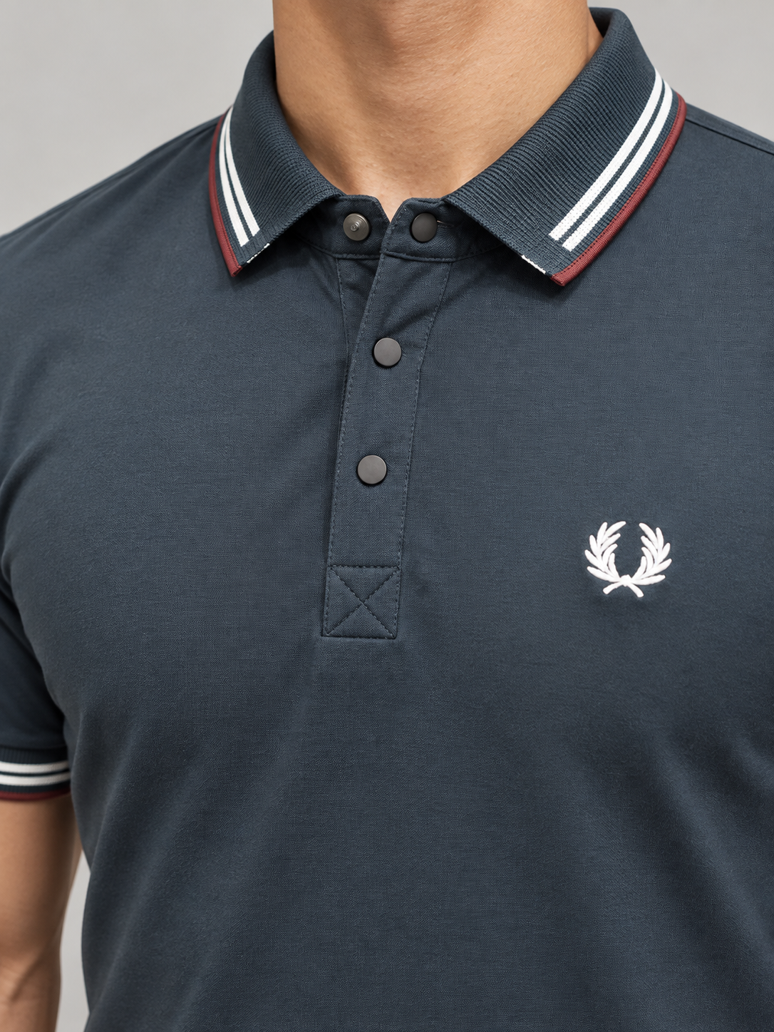 Charcoal-Blue Striped Collar Polo - view 4